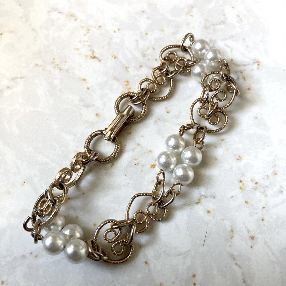 Gold and Pearl Bracelet - 7” Length, Vintage